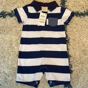 First Impressions | Collared Romper with Denim Pocket